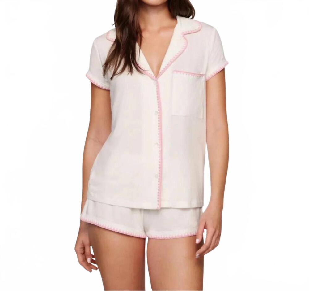NEW EBERJEY frida tencel modal shortie short pajama set in ivory / pink nectar